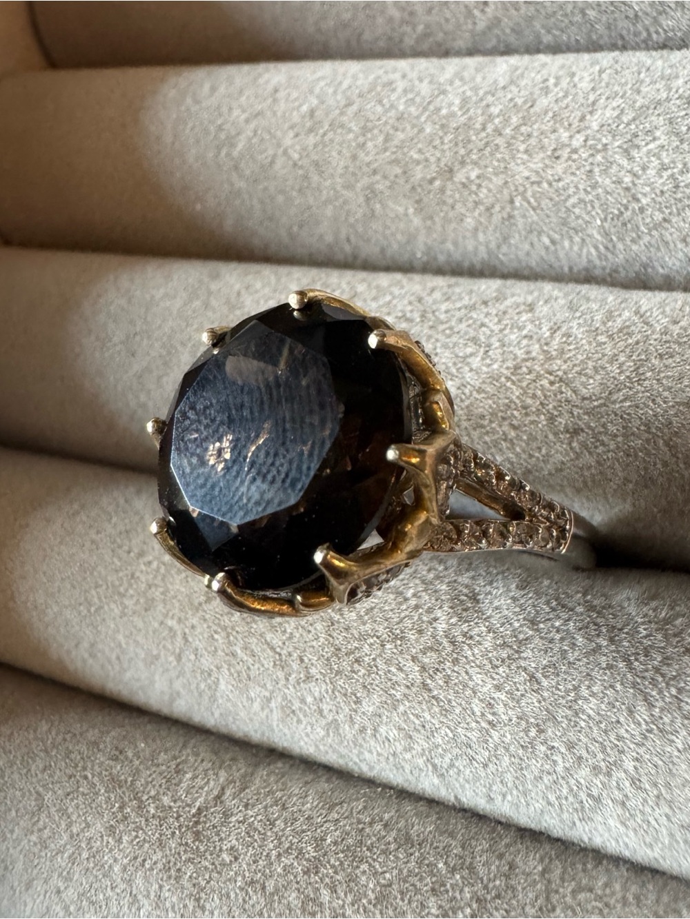 STS 925 Sterling Silver Smoky Quartz Floral Statement Ring Size 8